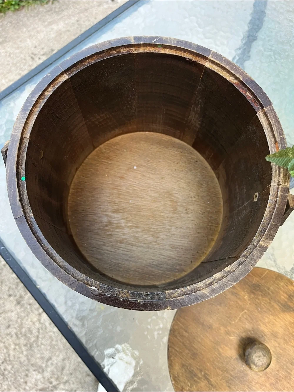 Vintage Basketville Putney Vermont Wooden Bucket Floral Arrangement with Lights